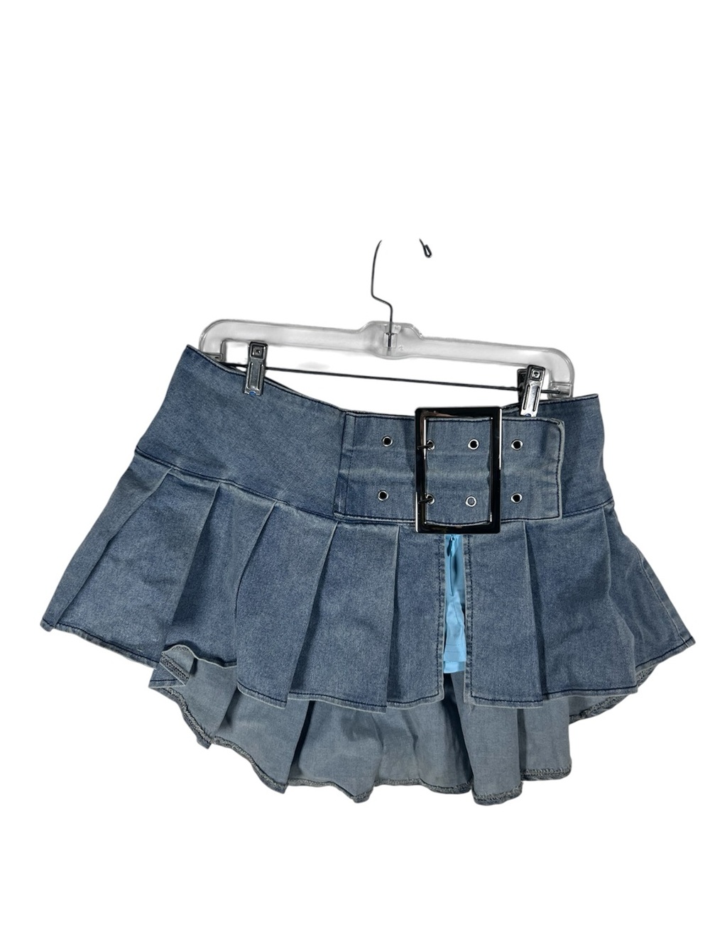 Thick Girl Friendly Denim Pleated Mini Skort with Buckle Waist Size L